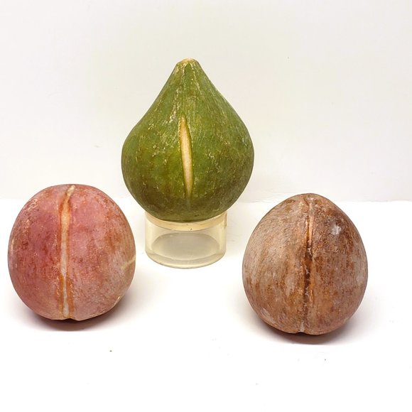 Alabaster Stone Marble Fruit Green FIG Purple PLUM Lot x3 Vintage Faux Realistic - Picture 2 of 8